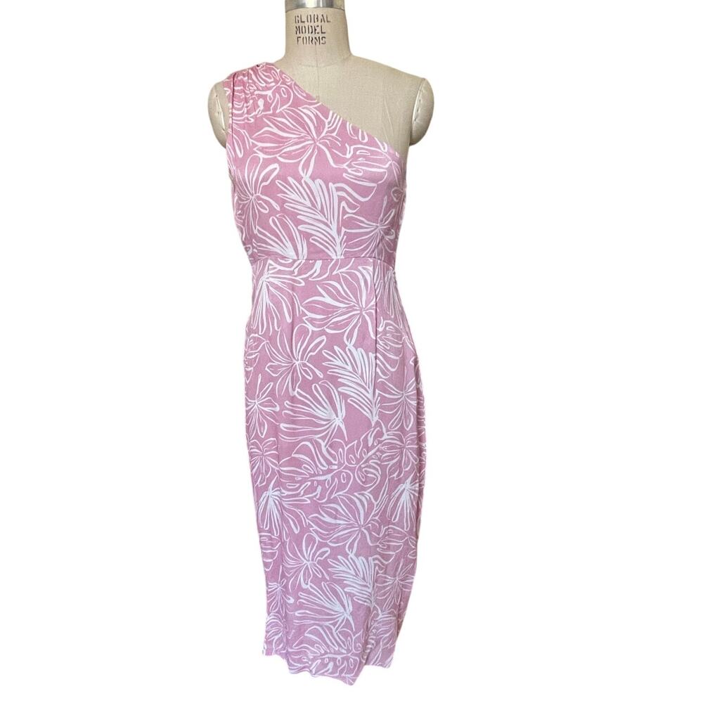 Saylor Emiliana Pink Floral One Shoulder Midi Dress Size Medium
